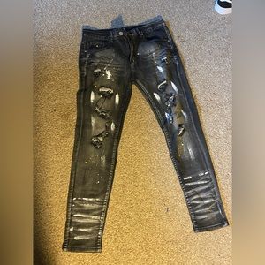 Grey Paint Splatter Ripped Jeans